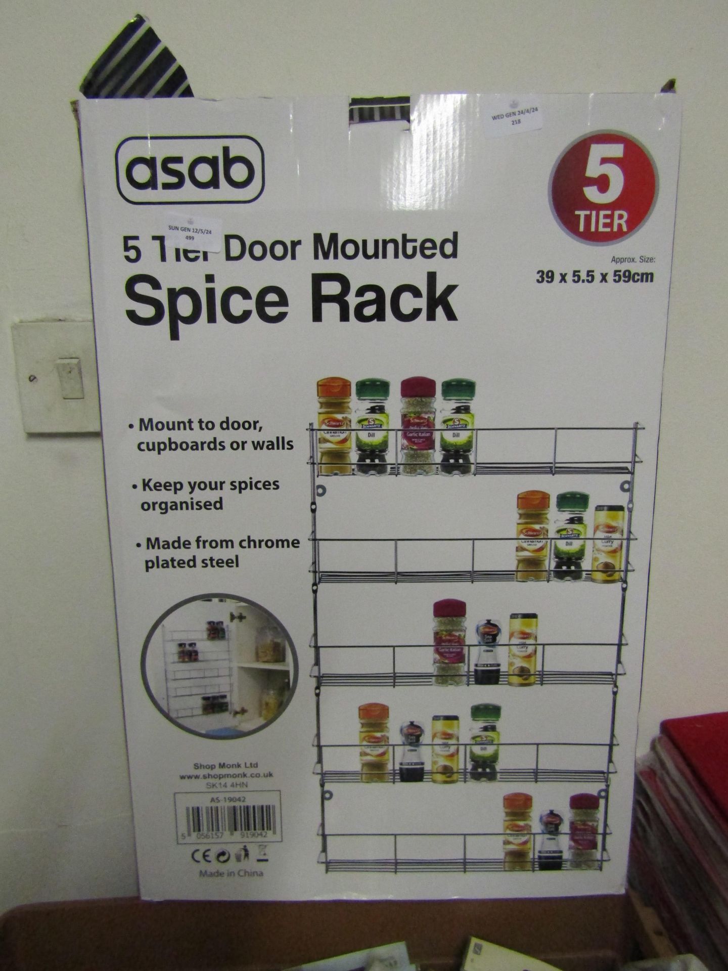 Asab 5 Tier Door Mounted Spice Rack, Unchecked & Boxed.