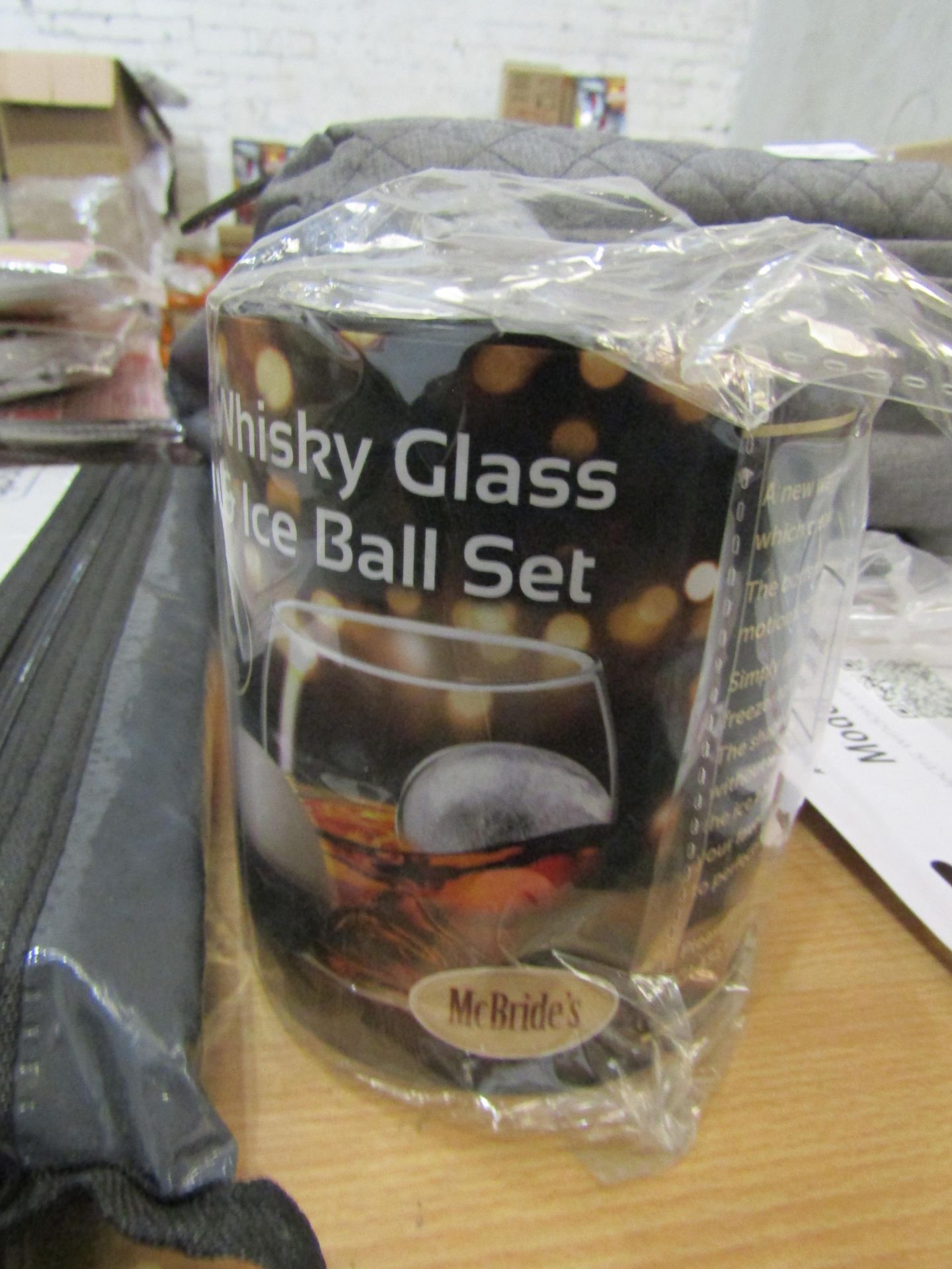 Mcbrides 2-Piece Whisky Glass & Ice Ball Set - Unchecked & Boxed.