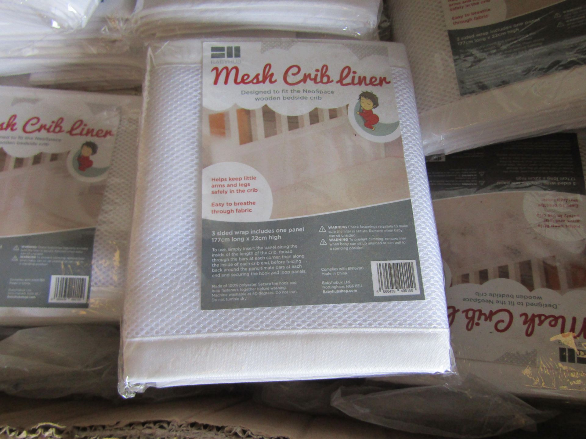 3x Baby Hub Mesh Crib Liner, 3 Sided Wrap Includes One Panel 177cm Long 22cm High - New & Packaged.