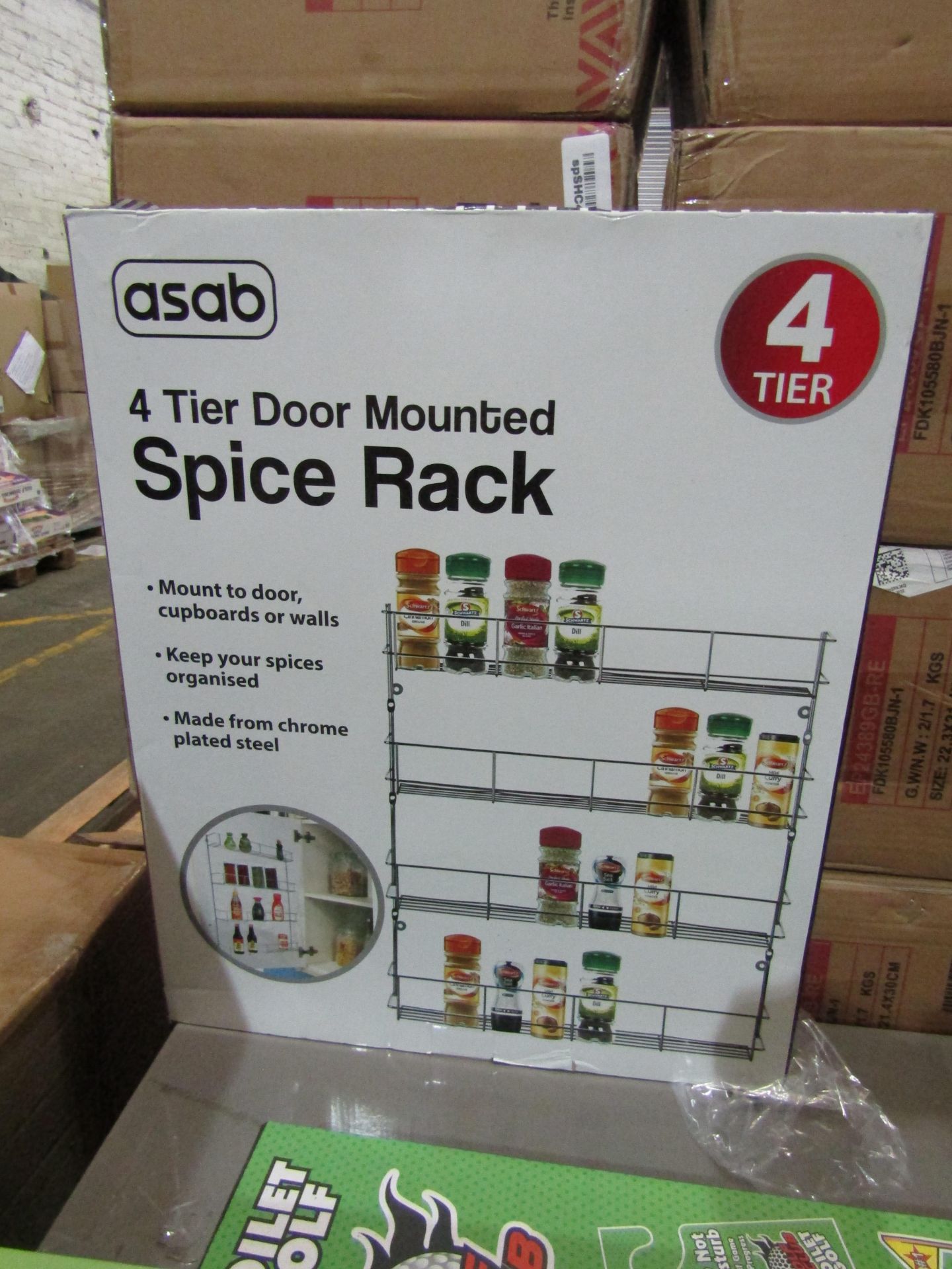 Asab 4 Tier Door Mounted Spice Rack, Unchecked & Boxed.