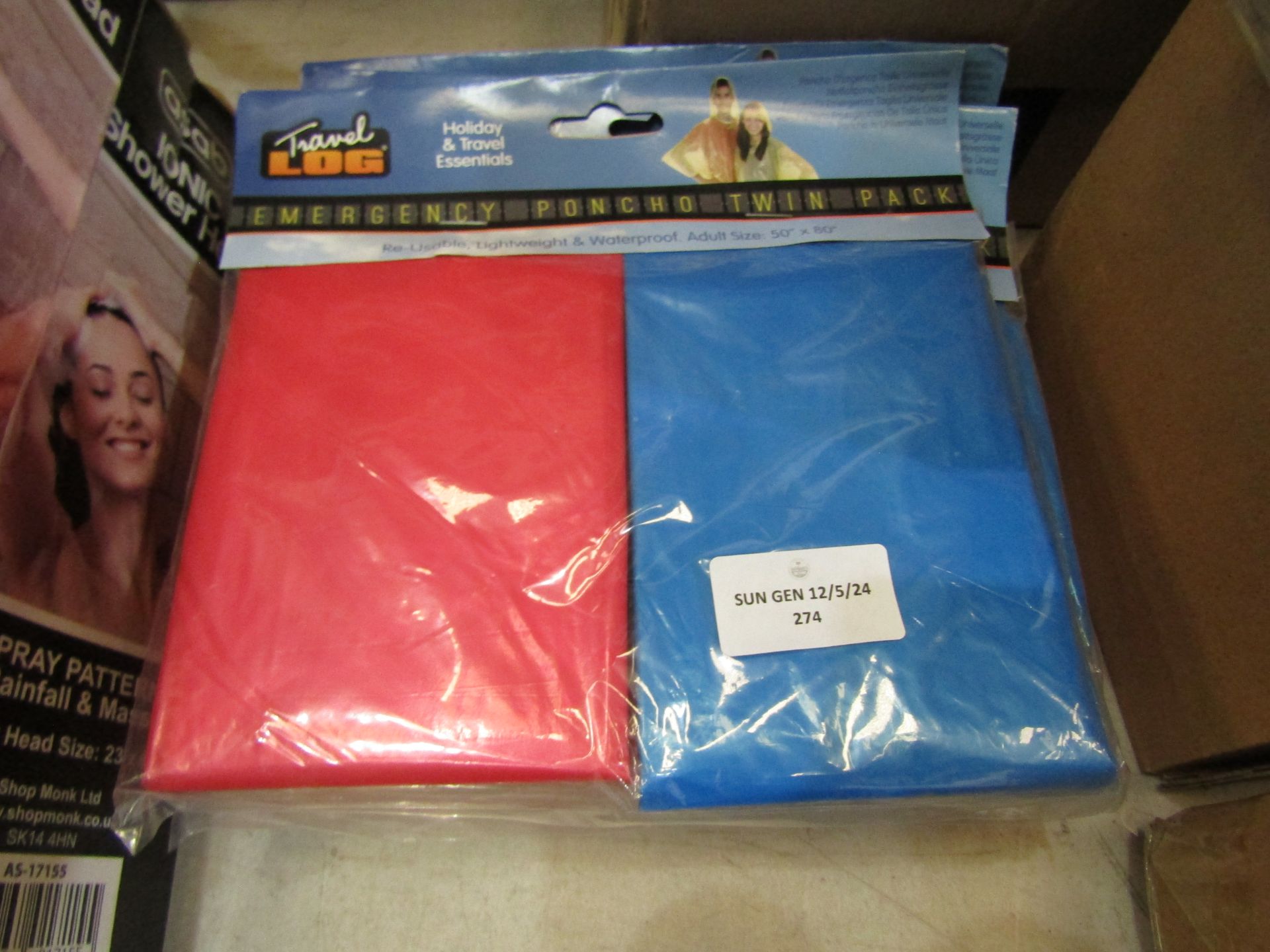 6x Travel Log Emergency Waterproof Poncho Twin Pack, Size: 50"x80" - All Unused & Packaged.