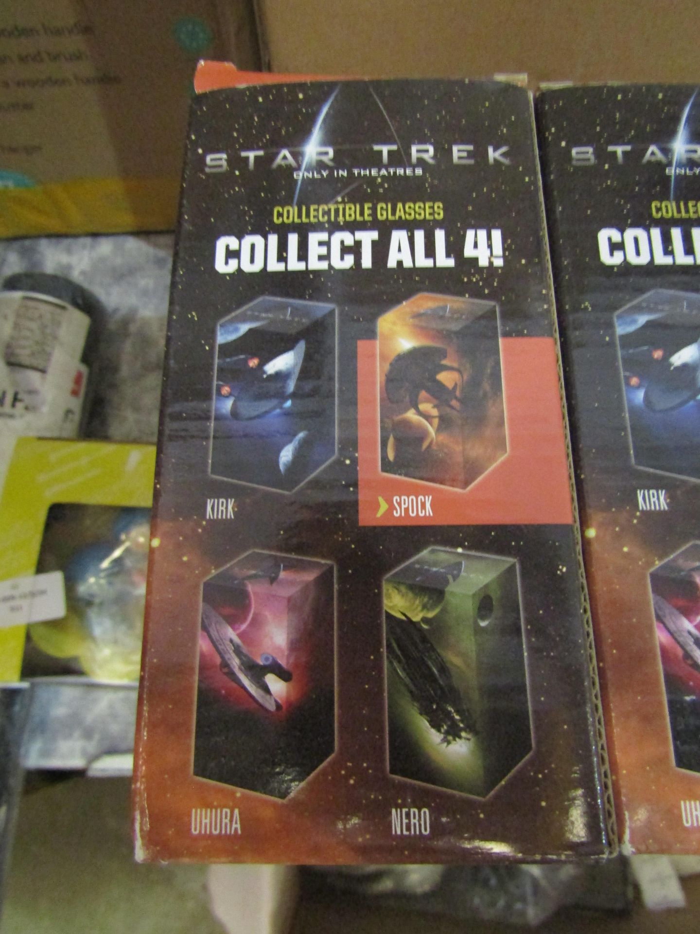 8x Star Treck Collectible Glasses, Spock, Unchecked & Boxed.
