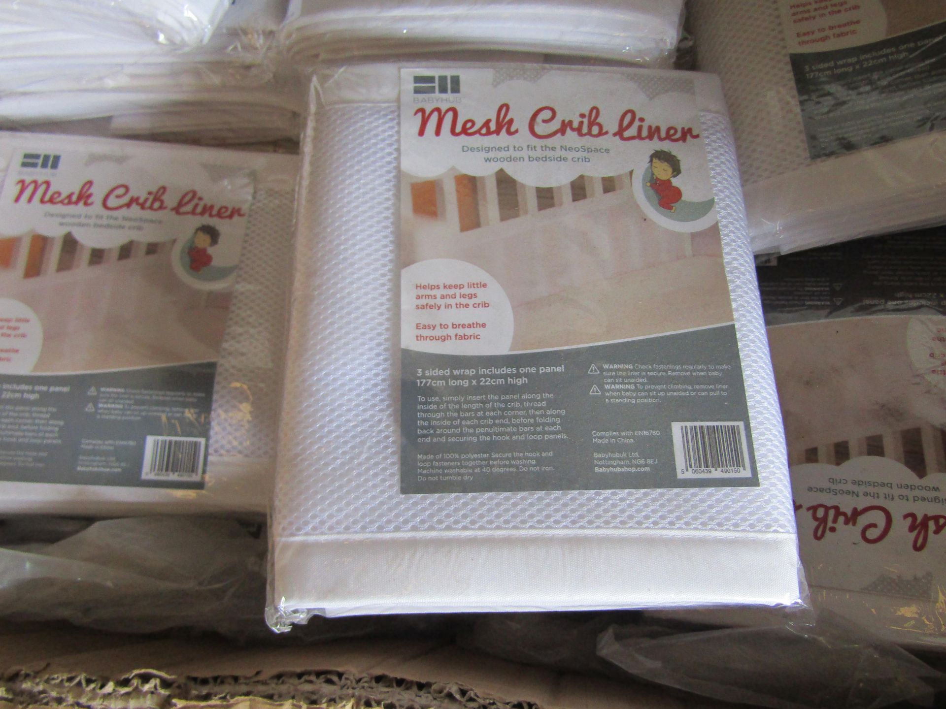 3x Baby Hub Mesh Crib Liner, 3 Sided Wrap Includes One Panel 177cm Long 22cm High - New & Packaged.