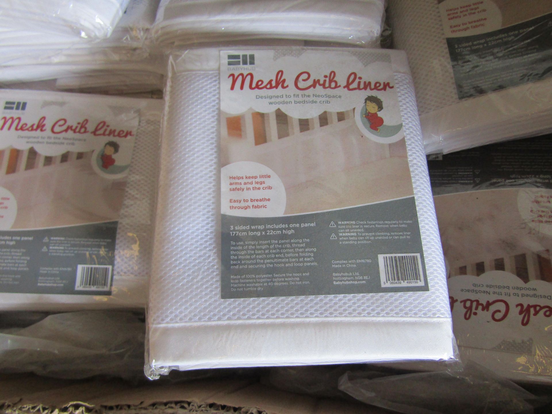 3x Baby Hub Mesh Crib Liner, 3 Sided Wrap Includes One Panel 177cm Long 22cm High - New & Packaged.