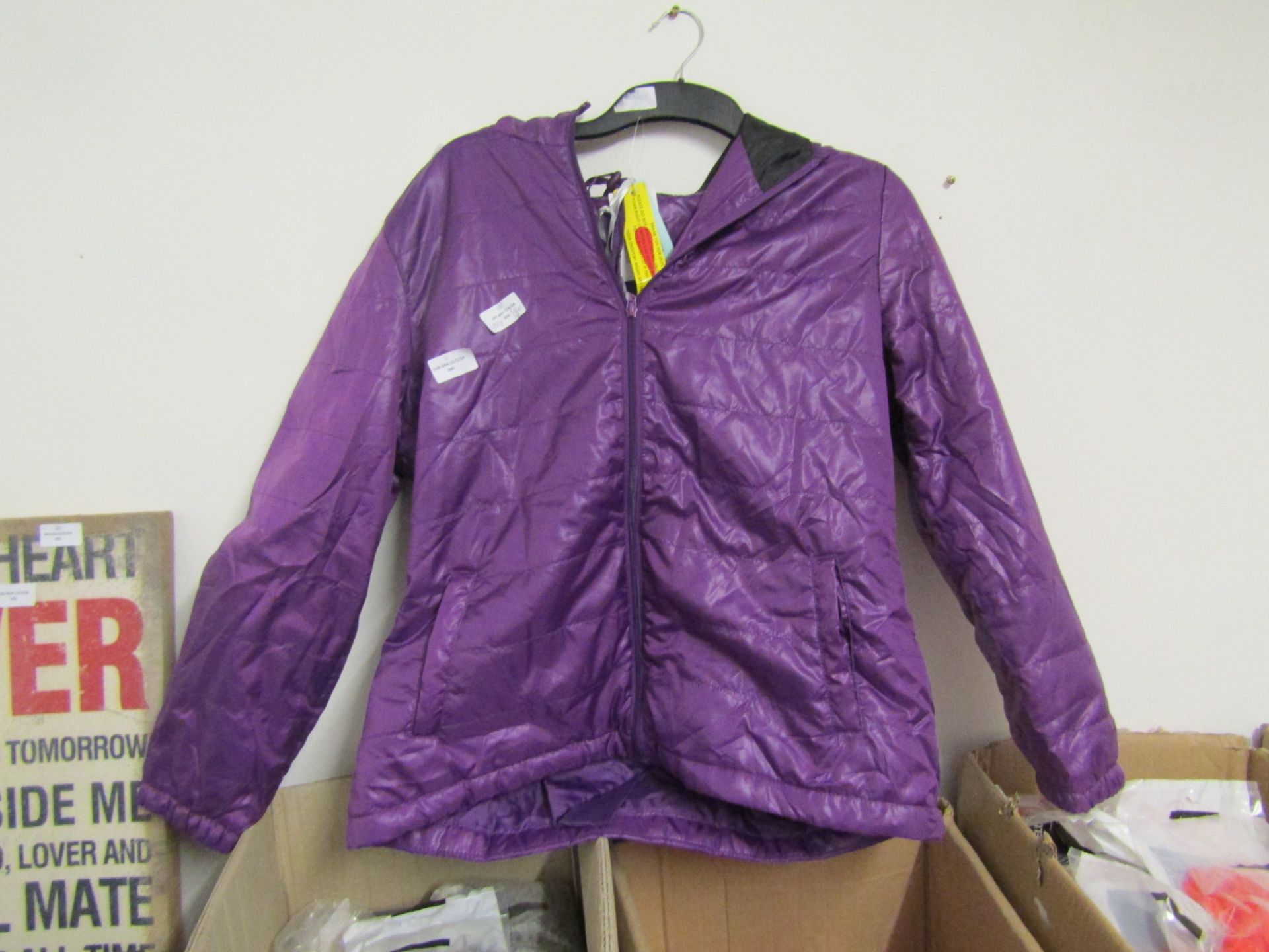 Ladies Purple Hooded Coat/ Looks Unused With Tags, Size 16.