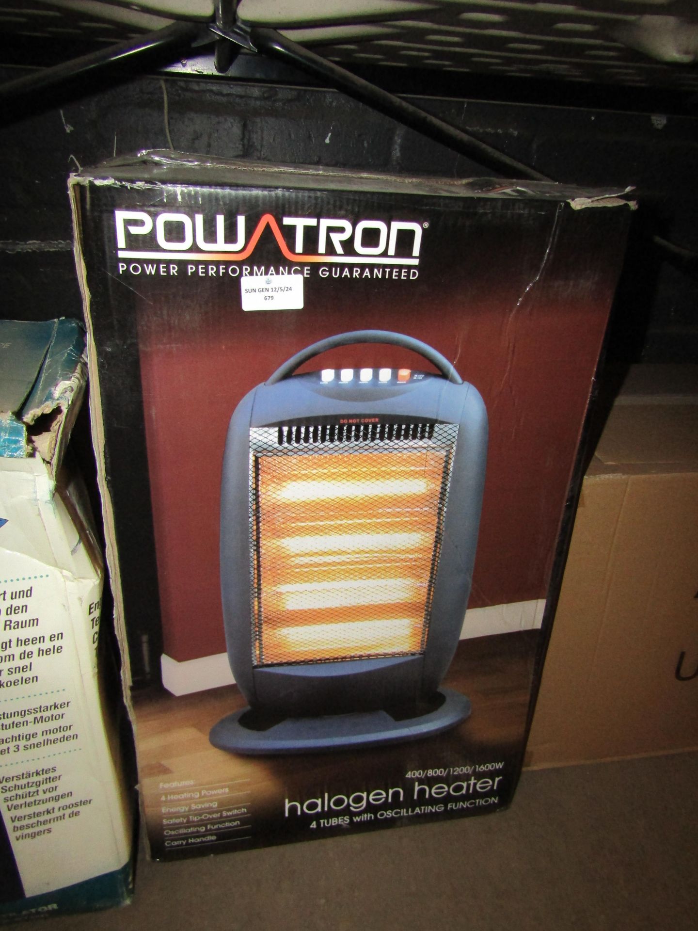 Powatron Halogen Heater 4 Tubes With Oscillating Function, Unchecked & Boxed.