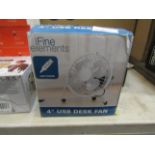 Fine Elements 4" USB Desk Fan, Unchecked & Bioxed.