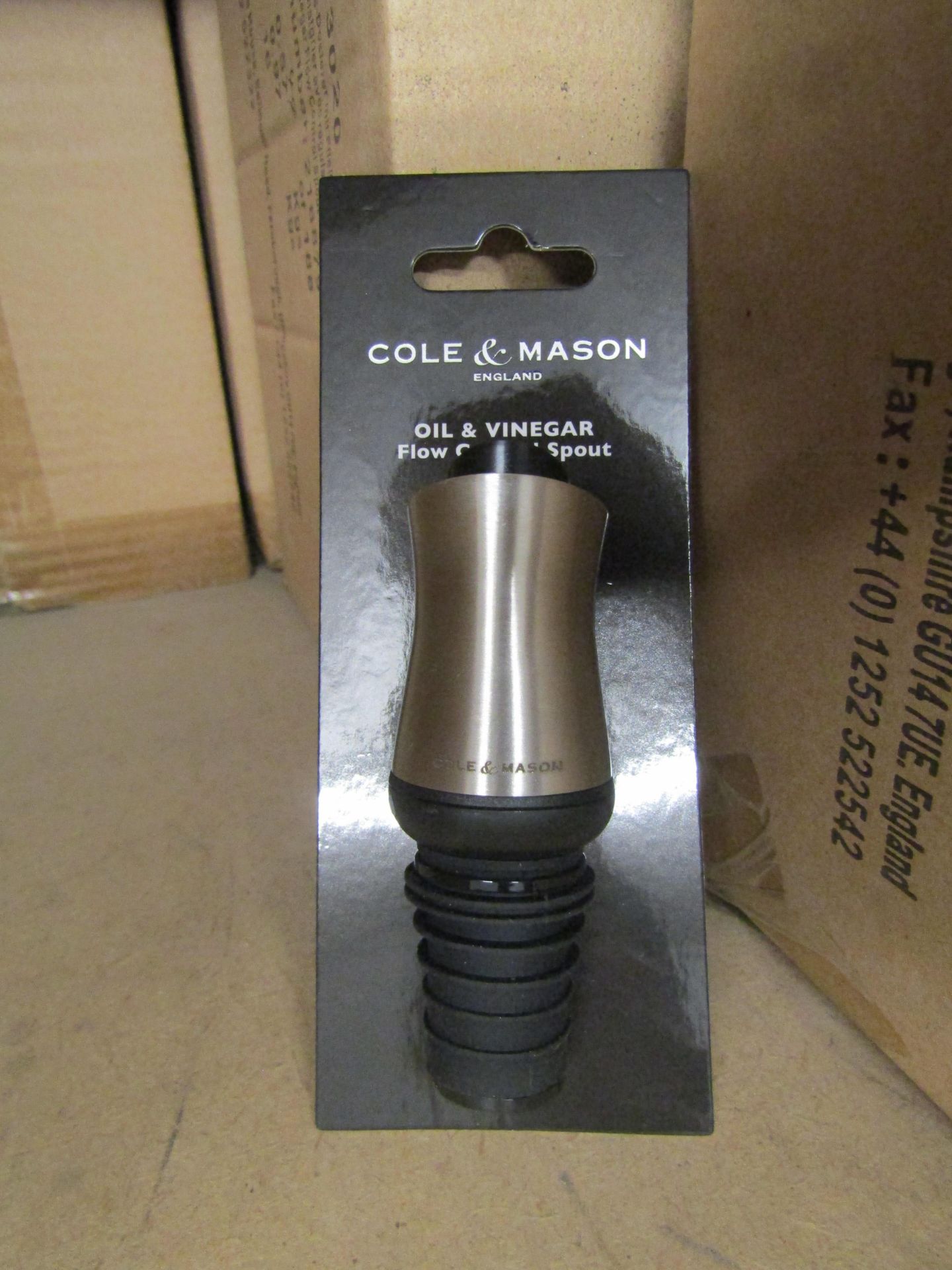 1x Box Containing 16 Cole & Mason Oil & Vinegar Flow Control Spouts, New & Packaged.