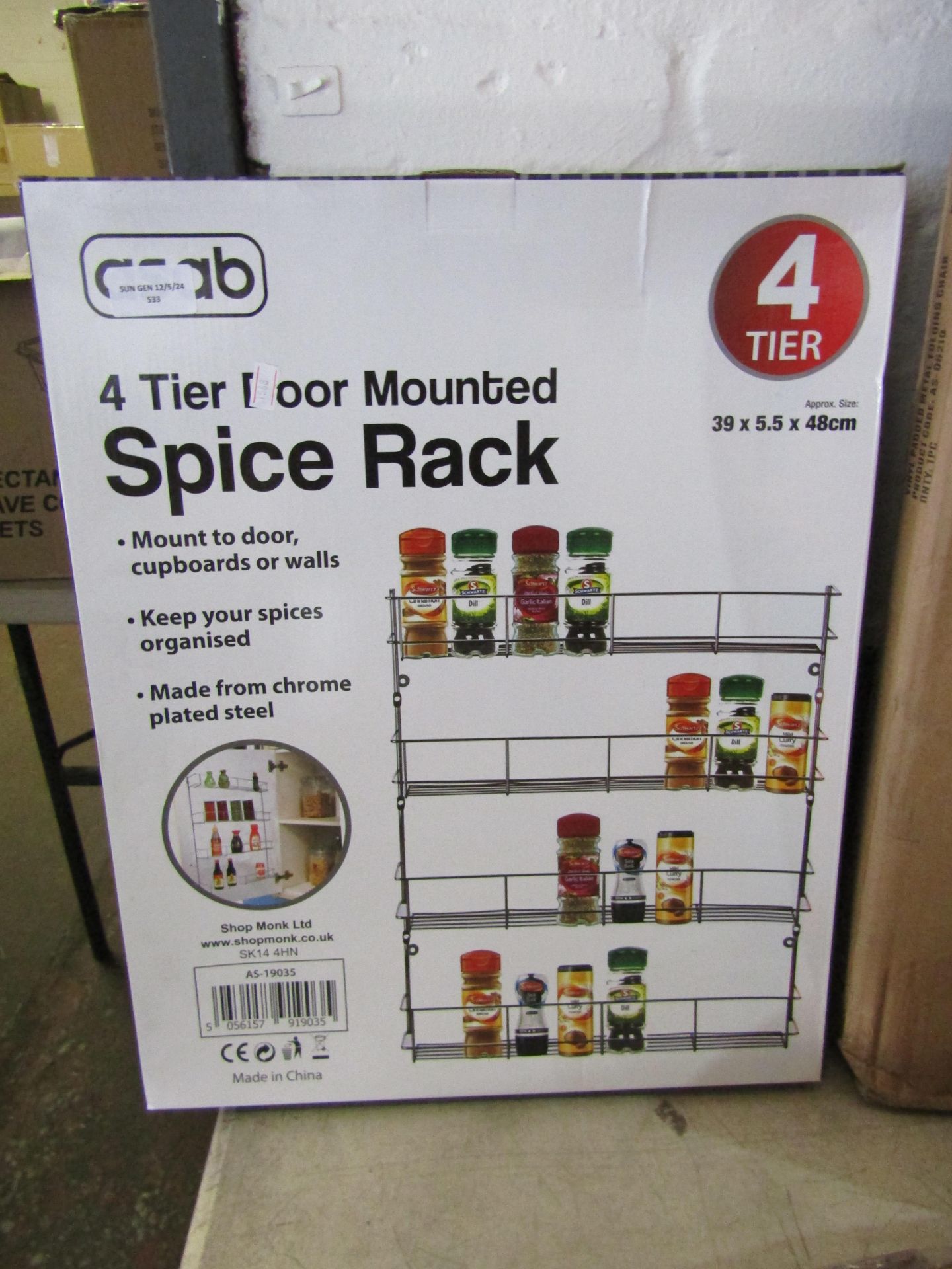 Asab 4 Tier Door Mounted Spice Rack, Unchecked & Boxed.