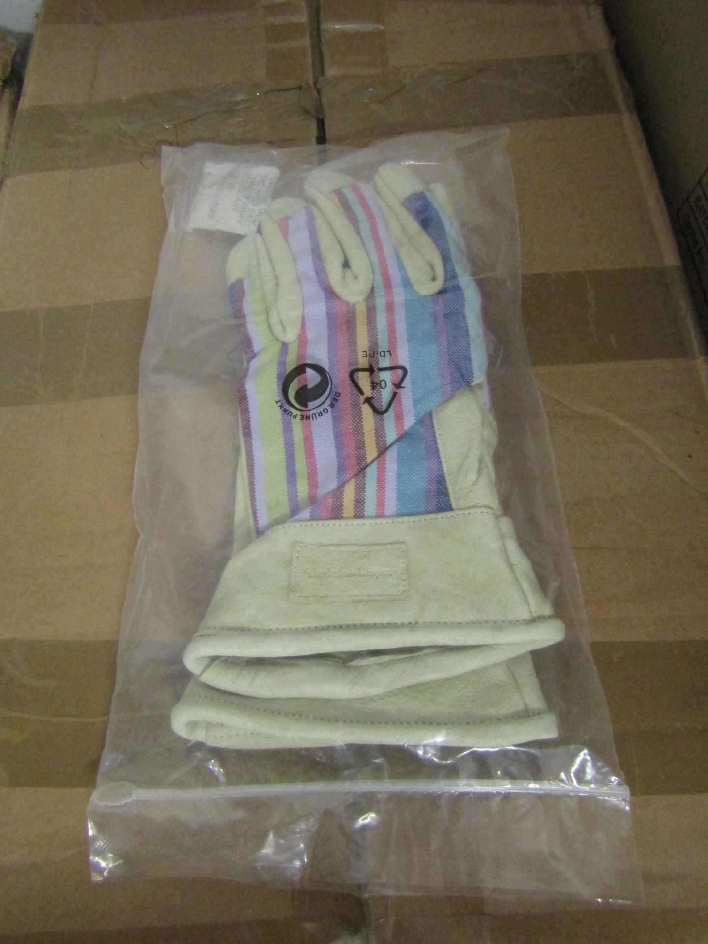 2x Deckchain Stripes-Rainbow Gaunt Gardening Gloves, Size S/M, New & Packaged.