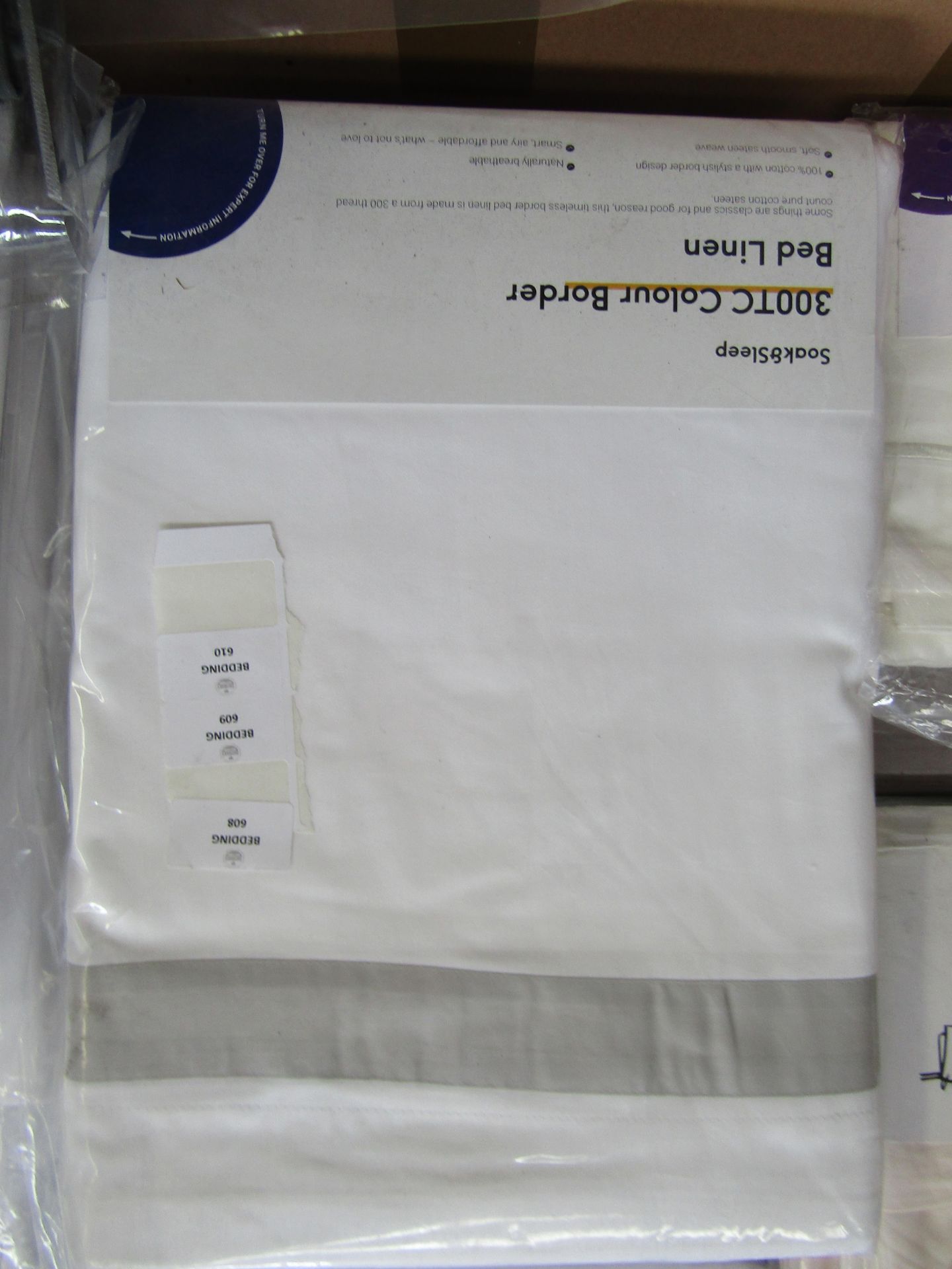 Soak & Sleep White/Light Grey 300 Thread Count Colour Border Cotton Double Duvet Cover RRP 45 - Image 2 of 2