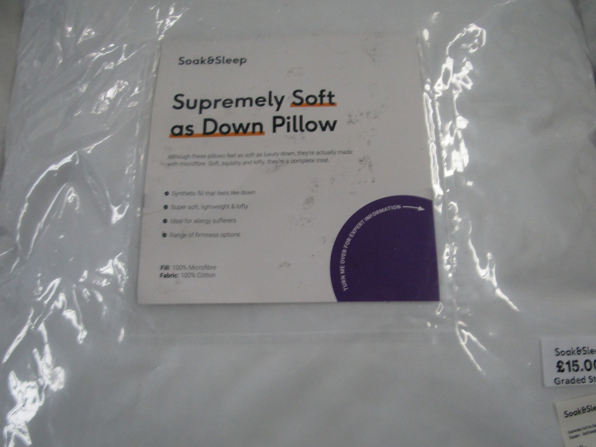 Soak & Sleep Soak & Sleep Soft As Down Microfibre Square Size Pillow - Soft/Medium RRP 24