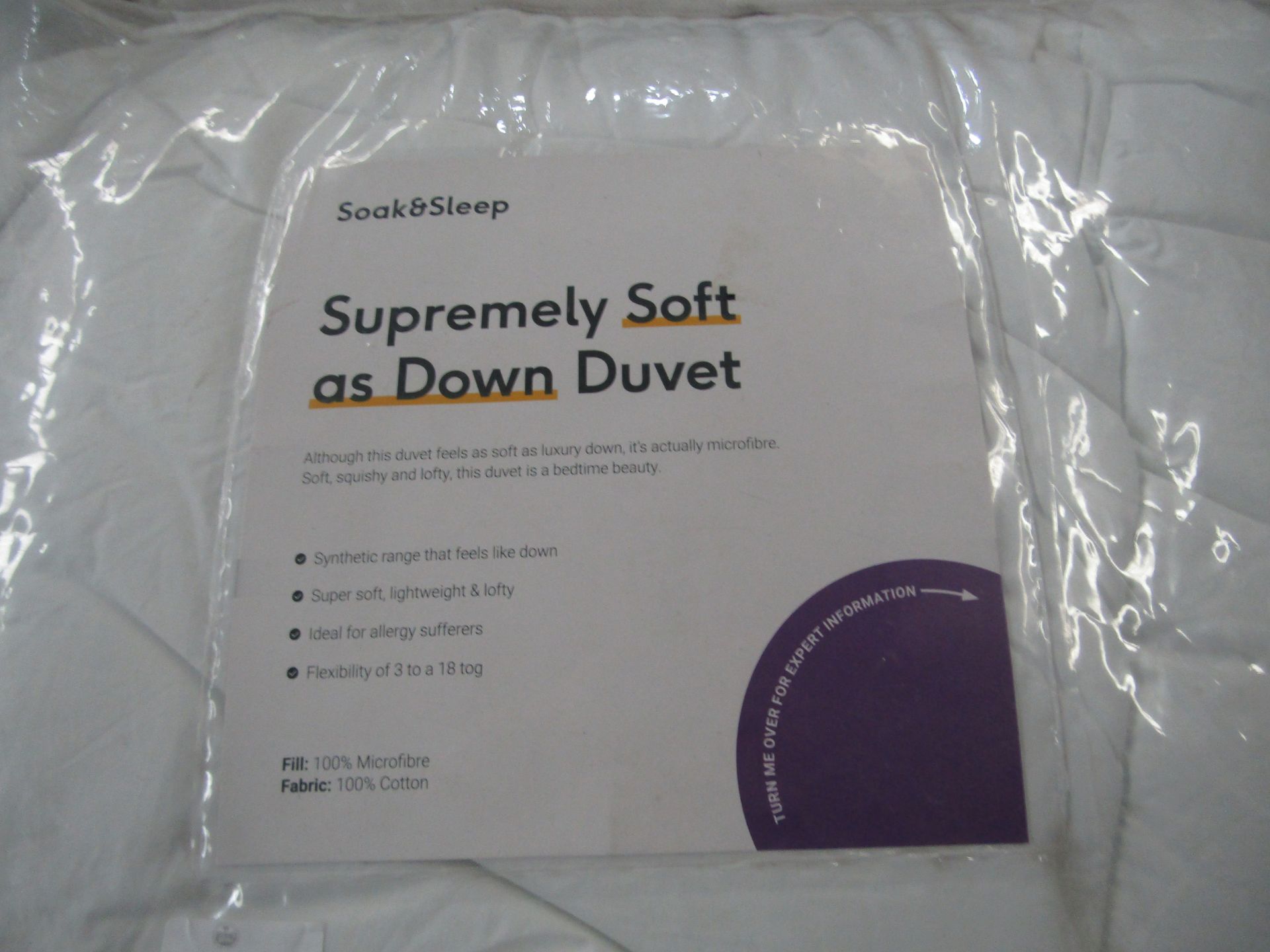 Soak & Sleep Soak & Sleep 13.5 Tog Soft As Down Microfibre King Duvet RRP 90 - Image 2 of 2