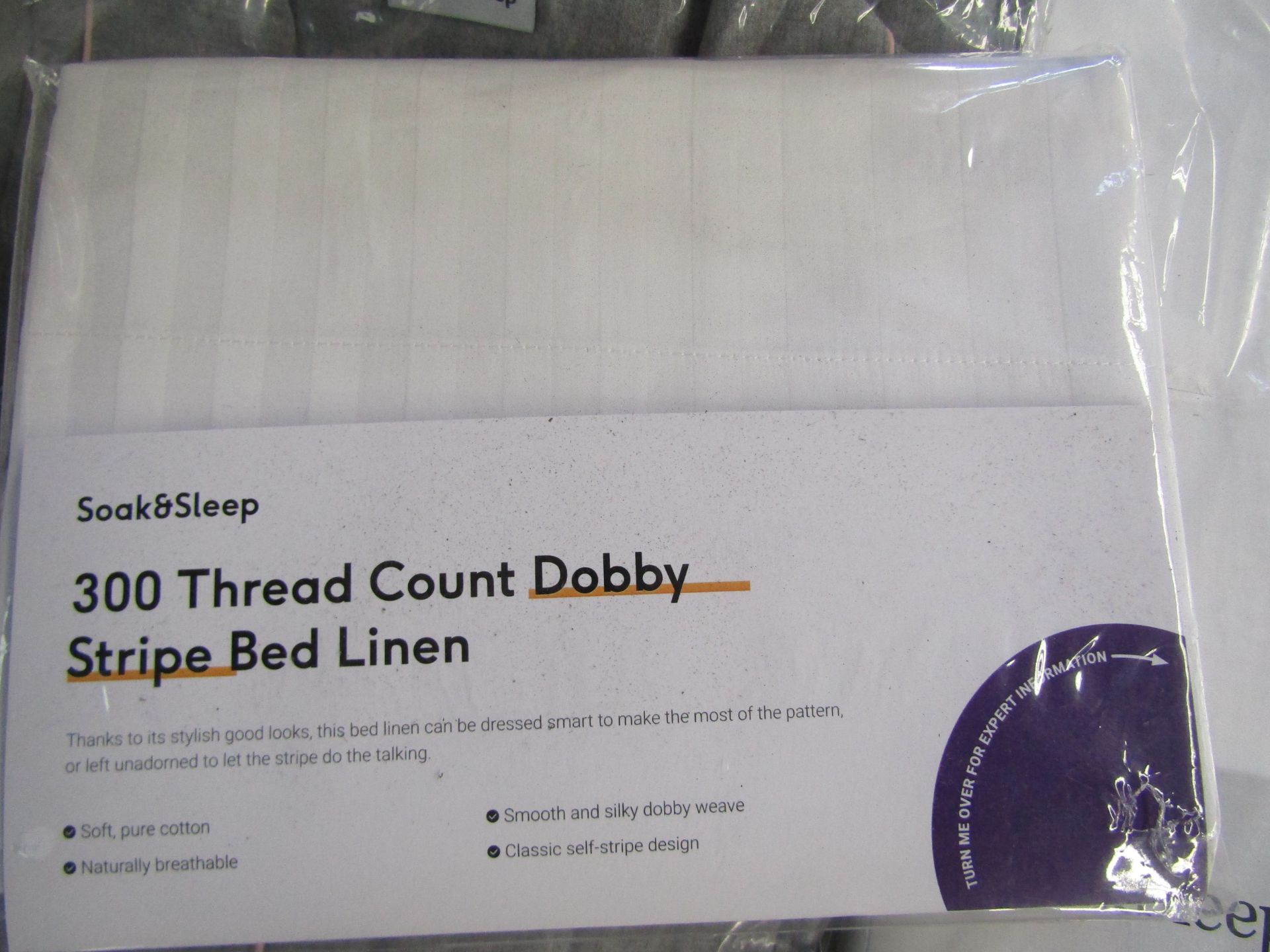 Soak & Sleep Soak & Sleep White 300TC Dobby Stripe Pure Cotton Standard Housewife Pillowcase Pair RR - Image 2 of 2