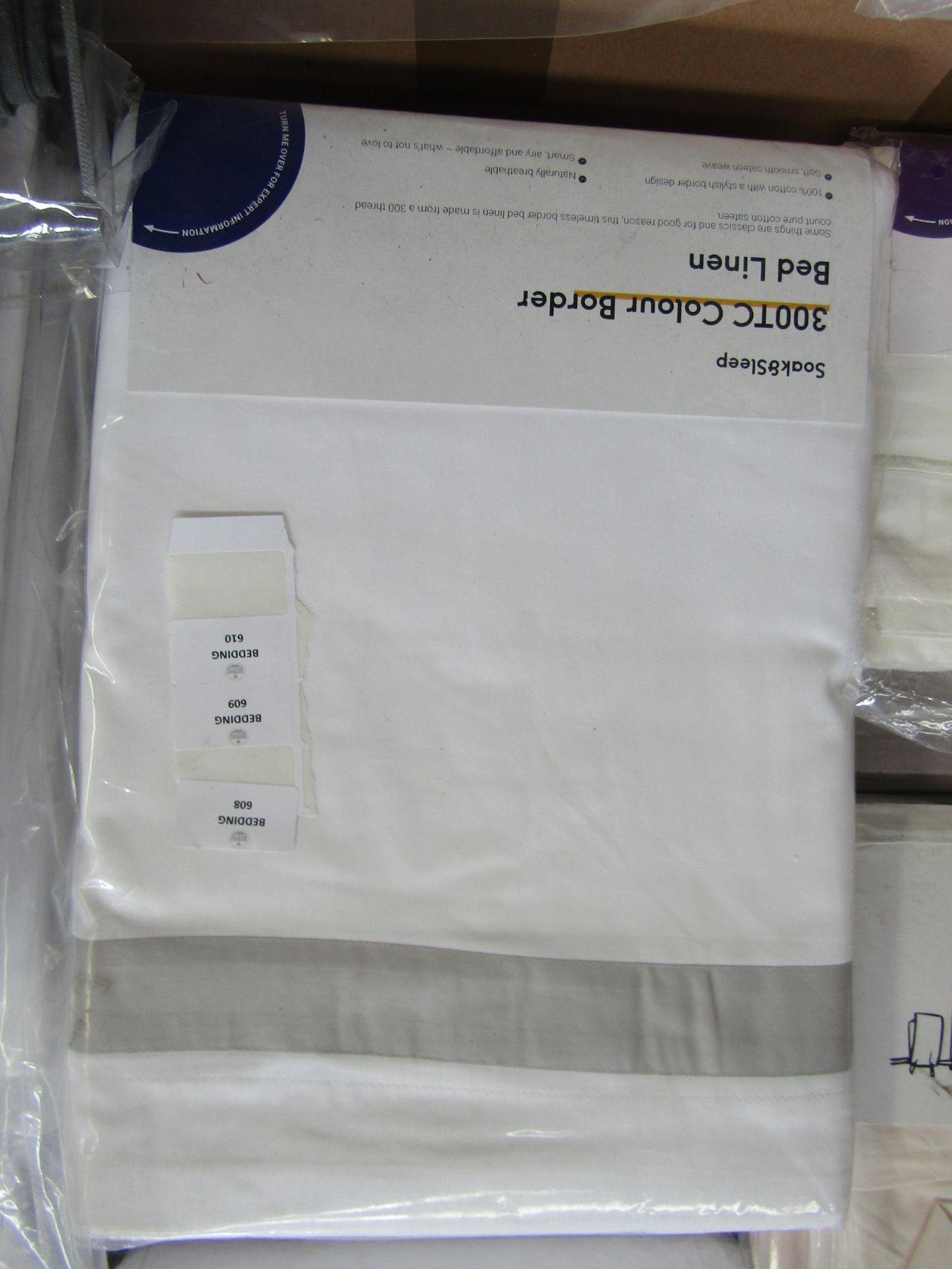 Soak & Sleep White/Light Grey 300 Thread Count Colour Border Cotton Double Duvet Cover RRP 45 - Image 2 of 2