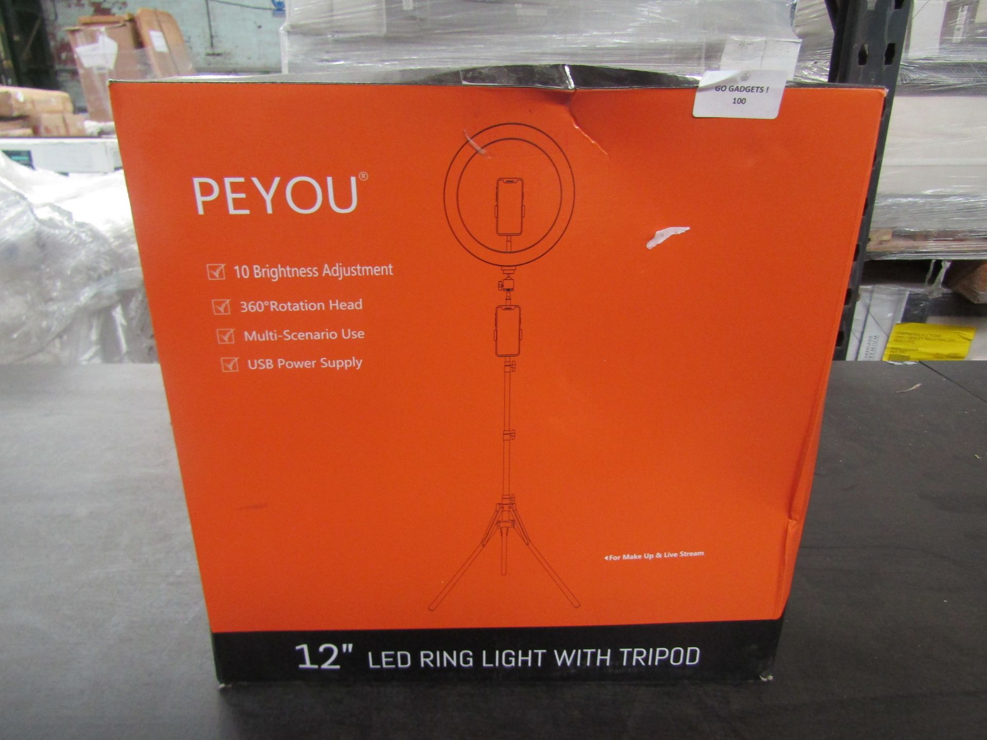 Peyou 12" 360* Rotation Head LED Ring Light With Tripod - Unchecked & Boxed.