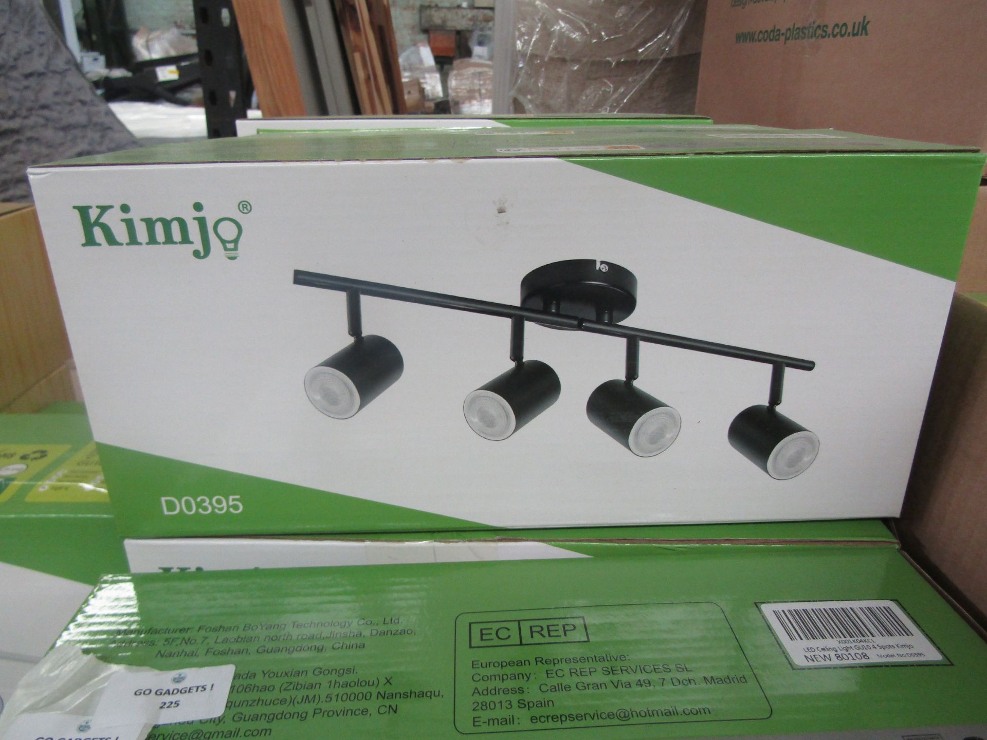 Kimjo - Black Adjustable Angle 4-Way Spotlight Ceiling Light - Boxed.