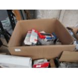 Box Of Mixed Items Including, Universal Remotes, Cables, Tv Antena, Headsets & More, See Image For