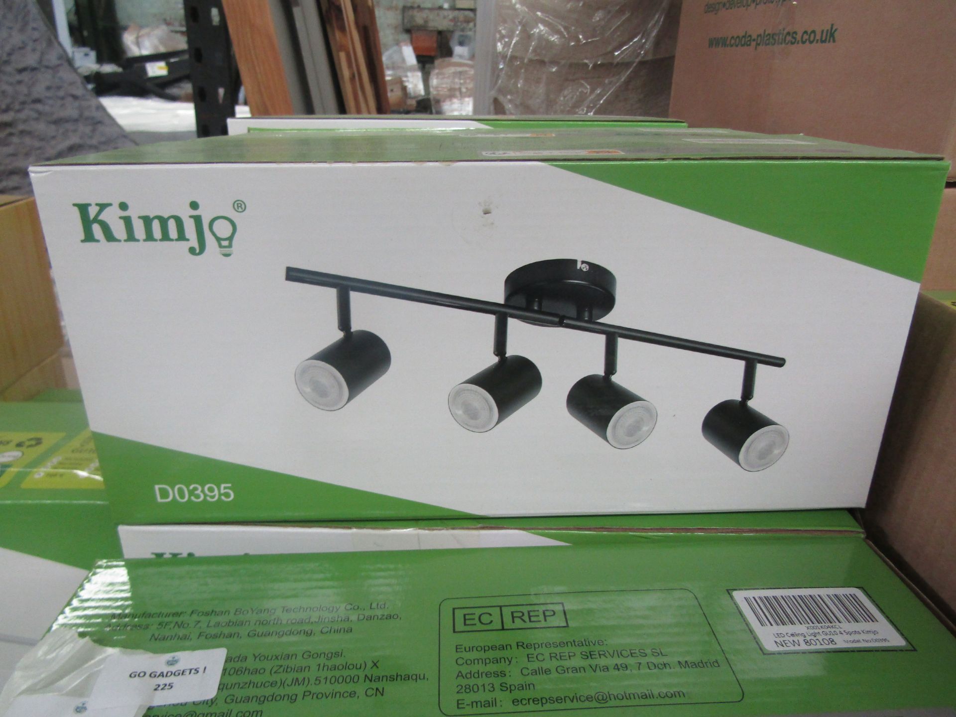 Kimjo - Black Adjustable Angle 4-Way Spotlight Ceiling Light - Boxed.