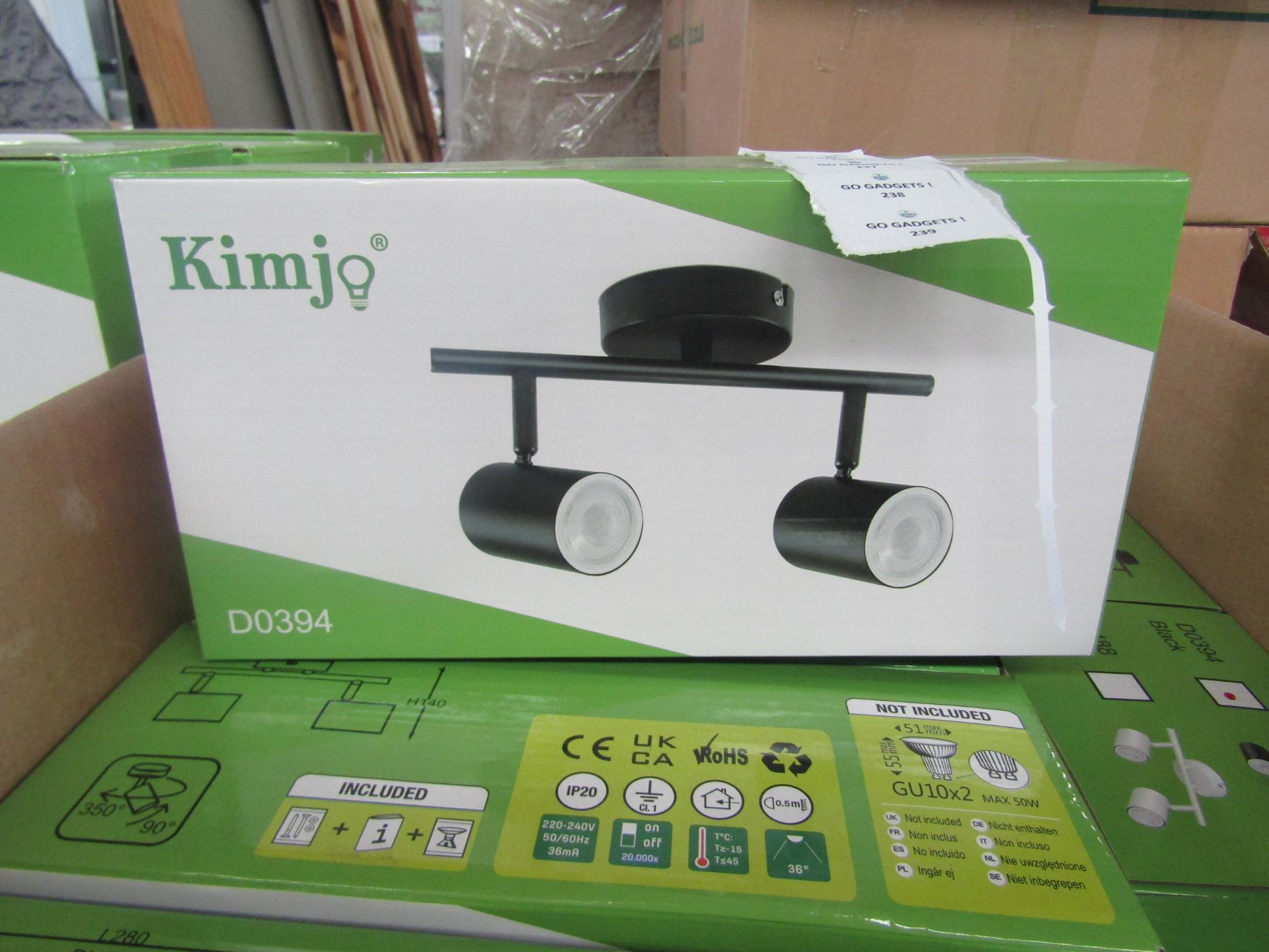 Kimjo - Black Adjustable Angle 2-Way Spotlight Ceiling Light - Boxed.