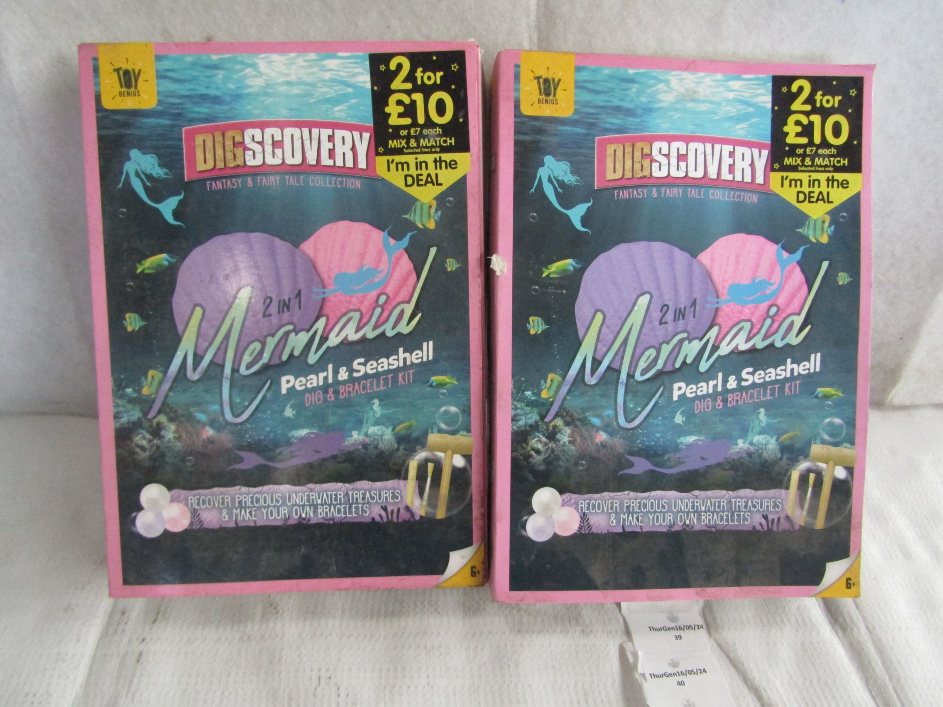 2x Digscovery - 2-In-1 Mermaid Pearl & Shell Dig & Bracelet Kit - Unchecked & Boxed.
