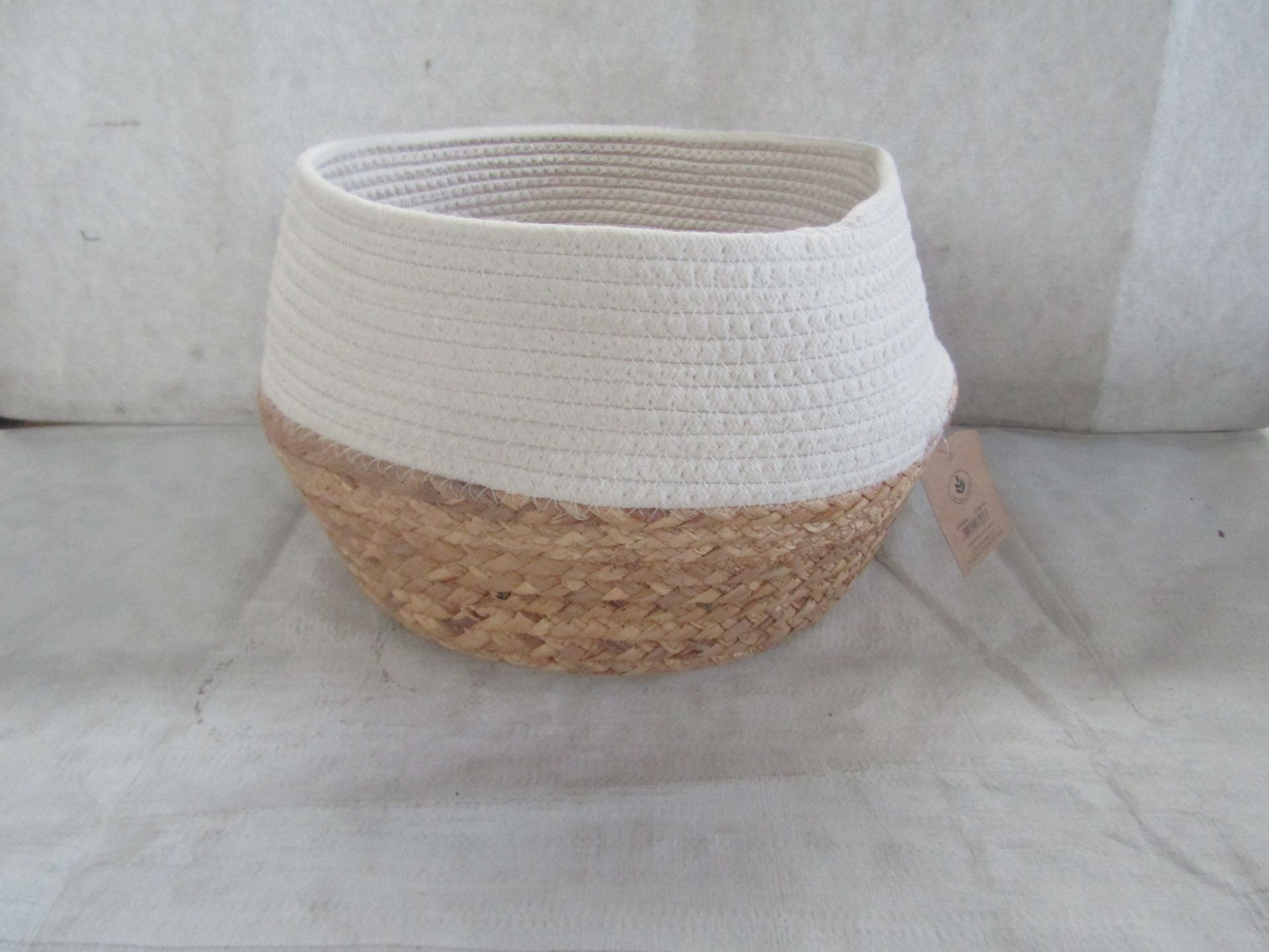 Sass & Belle - White Dip Rope & Grass Basket - Good Condition.