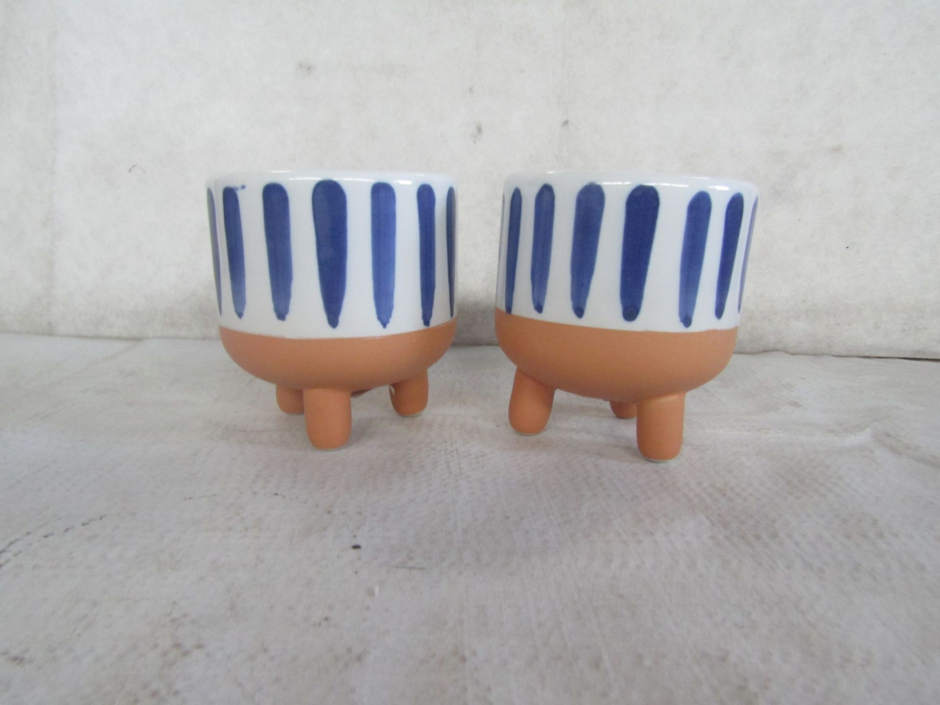 2X Sass & Belle - Paros Blue Stripe Leggy Small Planter - Boxed.
