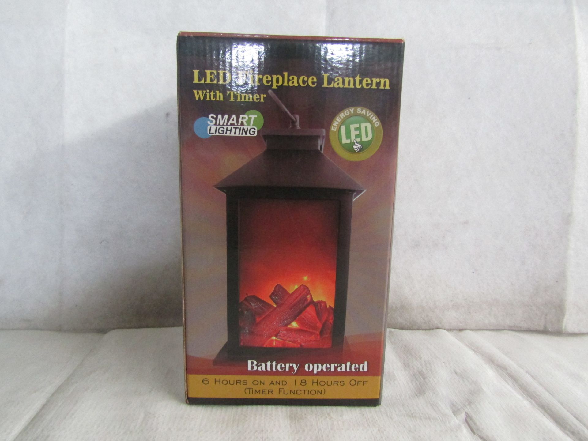 Smart Lighting - Battery Operated LED Fireplace Lantern With Timer - Unchecked & Boxed.