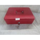 Large Metal Lockable Red Money Tin - Good Condition.