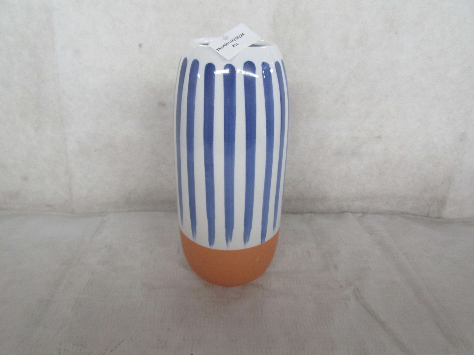 Sass & Belle - Paros Blue Stripe Tall Vase - Good Condition.