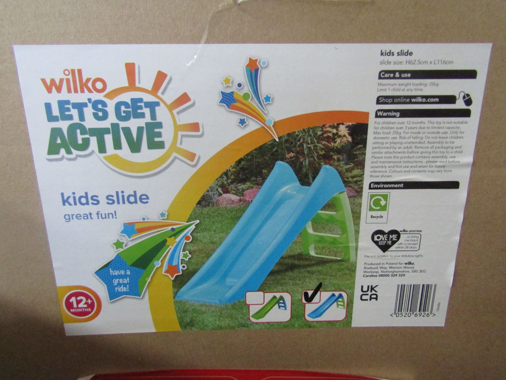 Wilko - Lets Get Active Kids Slide - Slide Size : H62.5 X L116cm - Unchecked & Boxed. - Image For