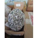 Decorated Silver Birds Egg Ornament - Large D8 x H11cm - New (146)