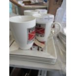 Set of 2 Coffee or Tea Mugs Pier Design, see picture for design, RRP ?10 each Set of 4 Cake Plates