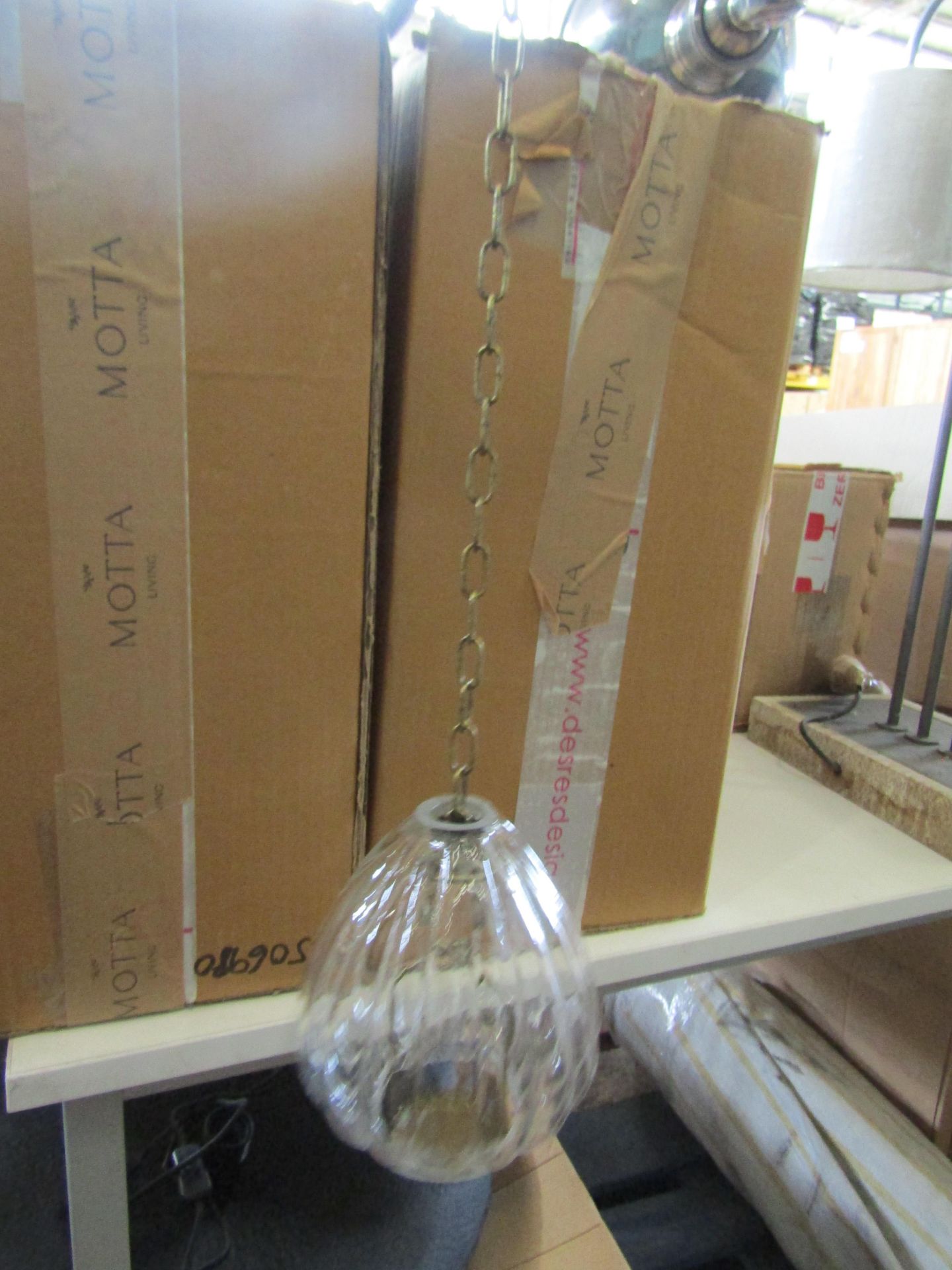 Hanging Glass Lantern W12 x D 12 x H49cm (includes chain) - New & Boxed. (342)