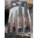 Cudi 4 piece knife set with wood effect handles - New & Still blister Packed - Over 18's Only!