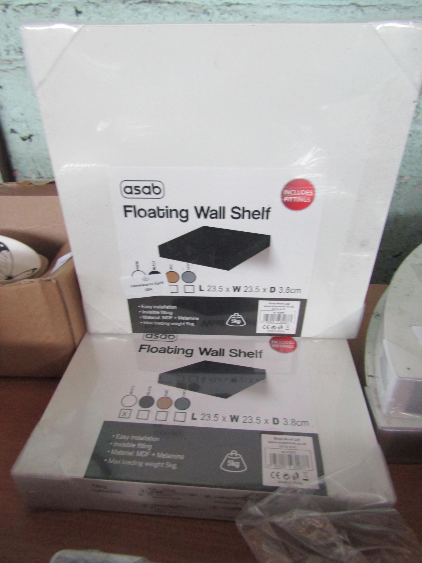 2x Asab - White Small Square Floating Wall Shelf's 24x24x4cm - Unchecked.