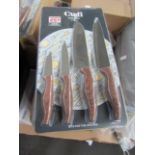 Cudi 4 piece knife set with wood effect handles - New & Still blister Packed - Over 18's Only!