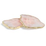 Anna Ny By Rablabs Pair Of Agate Gemstone Coasters Approx. D11.5cm Kivita Rose Quartz And Gold RRP