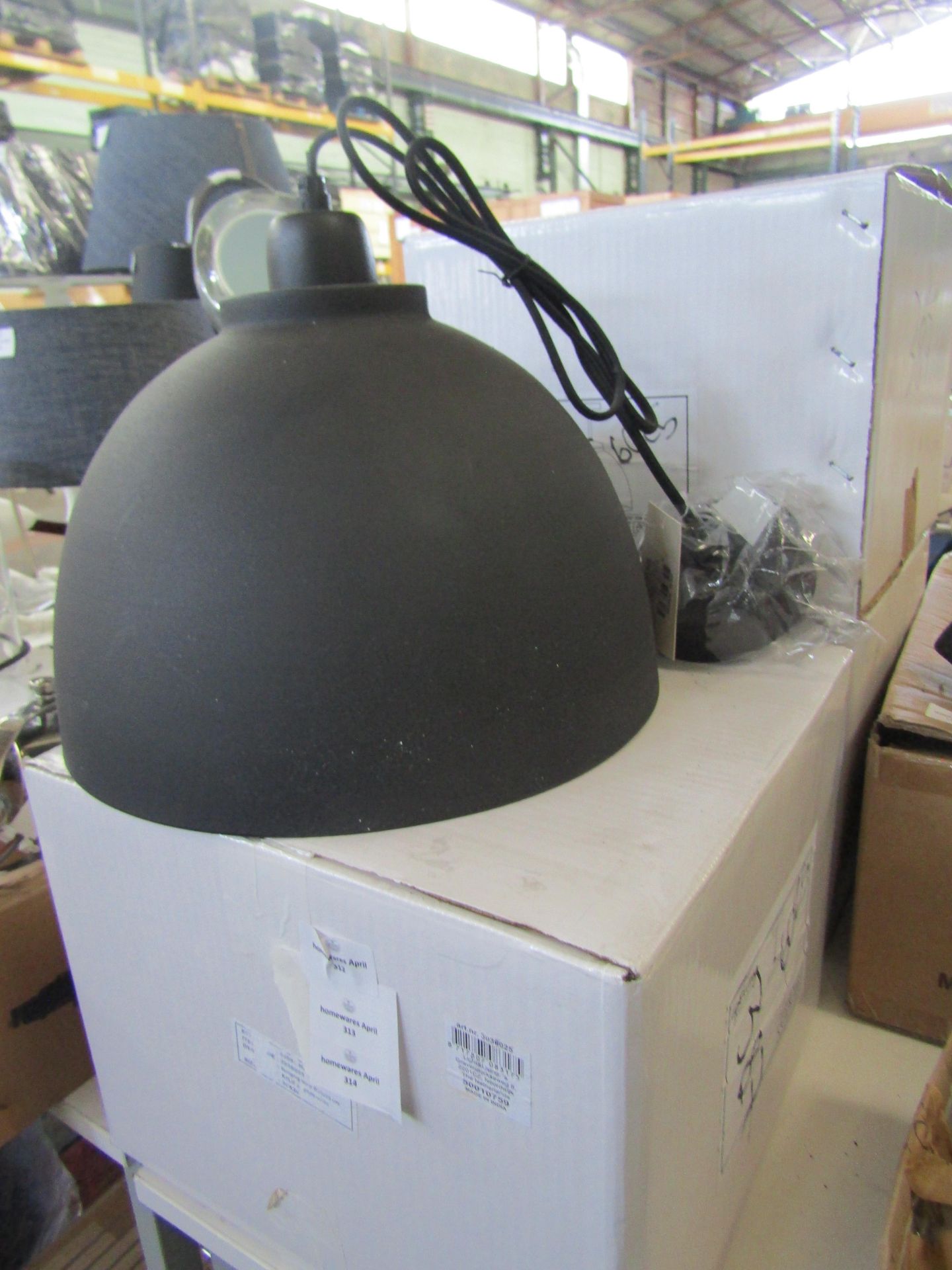 Black & White Hanging Lamp In Kylie Graphite - White. Size: D30 x H26cm - RRP ?85.00 - New &