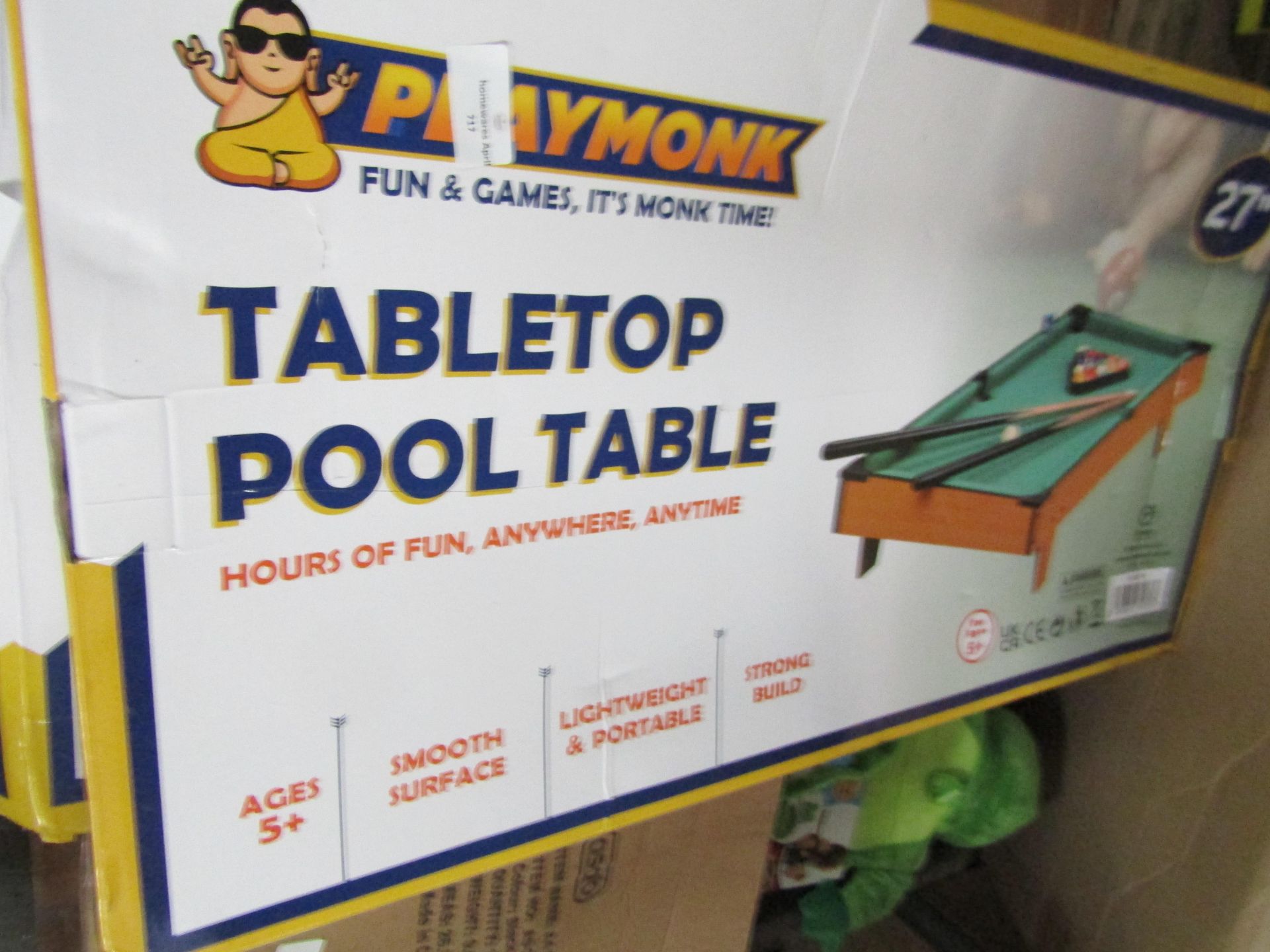 Playmonk table top pool table, unchecked and boxed