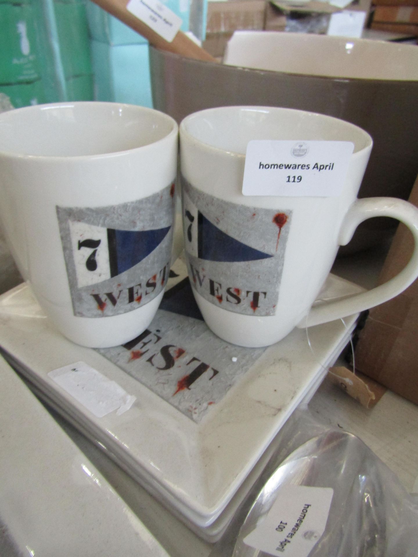 Set of 2 Coffee or Tea Mugs West Design, see picture for design, RRP ?10 each Set of 4 Cake Plates