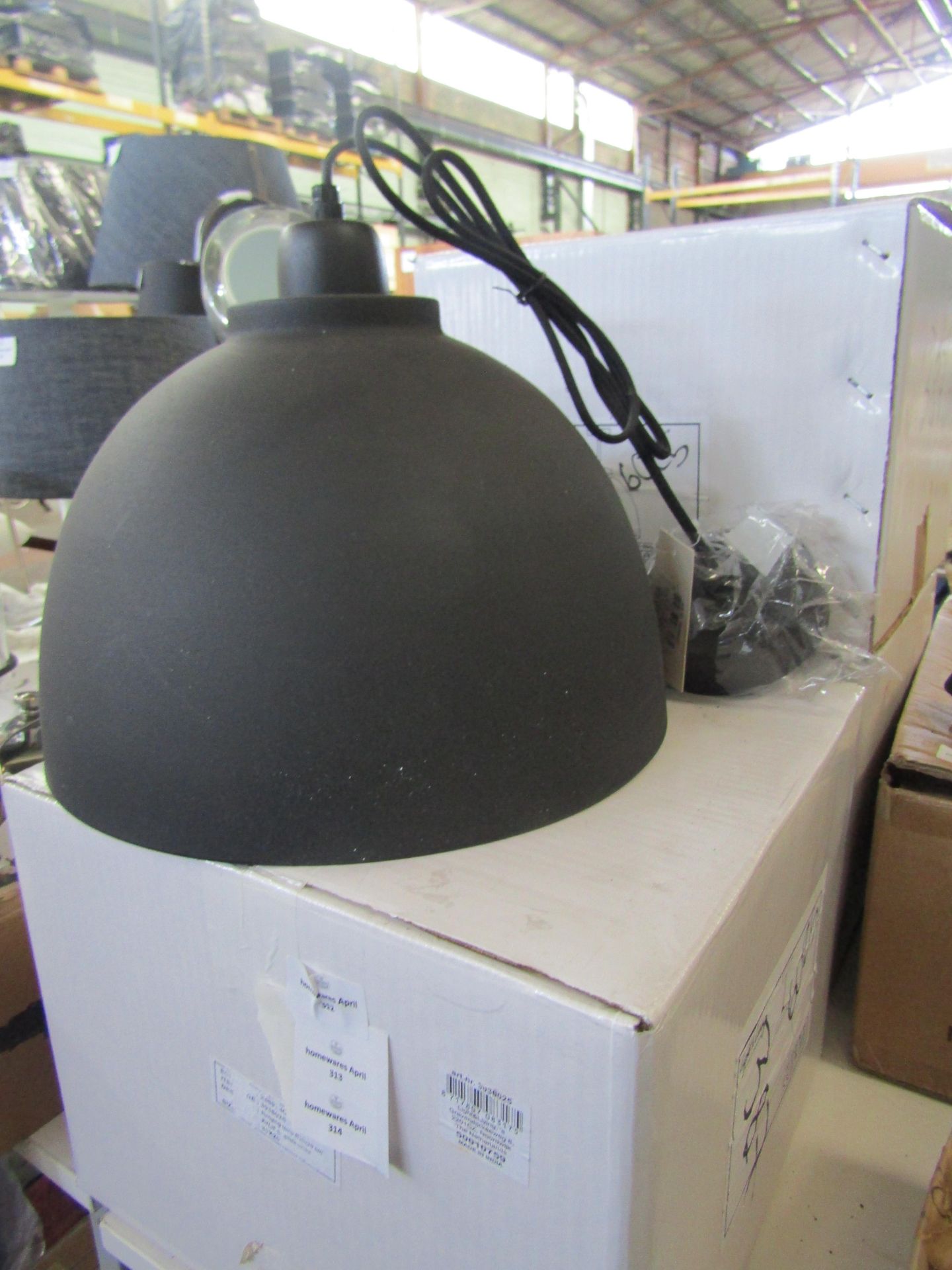 Black & White Hanging Lamp In Kylie Graphite - White. Size: D30 x H26cm - RRP ?85.00 - New &