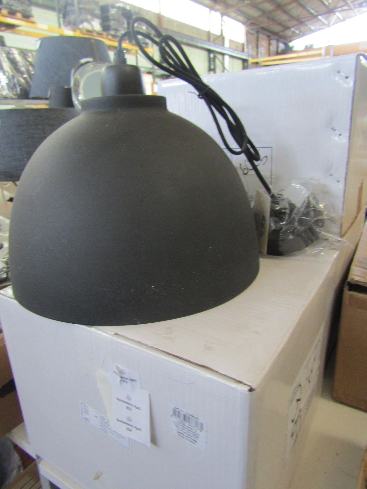 Black & White Hanging Lamp In Kylie Graphite - White. Size: D30 x H26cm - RRP ?85.00 - New &