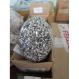 Decorated Silver Birds Egg Ornament - Large D8 x H11cm - New (146)