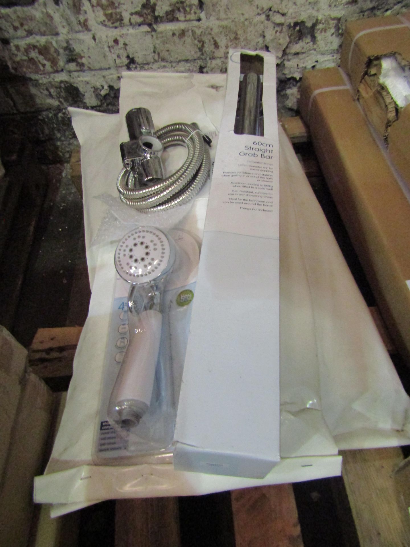 Croydex - 3-Piece Shower Set Includes ( 60cm Straight Grab Bar / Shower Head / Shower Hose ) - New.