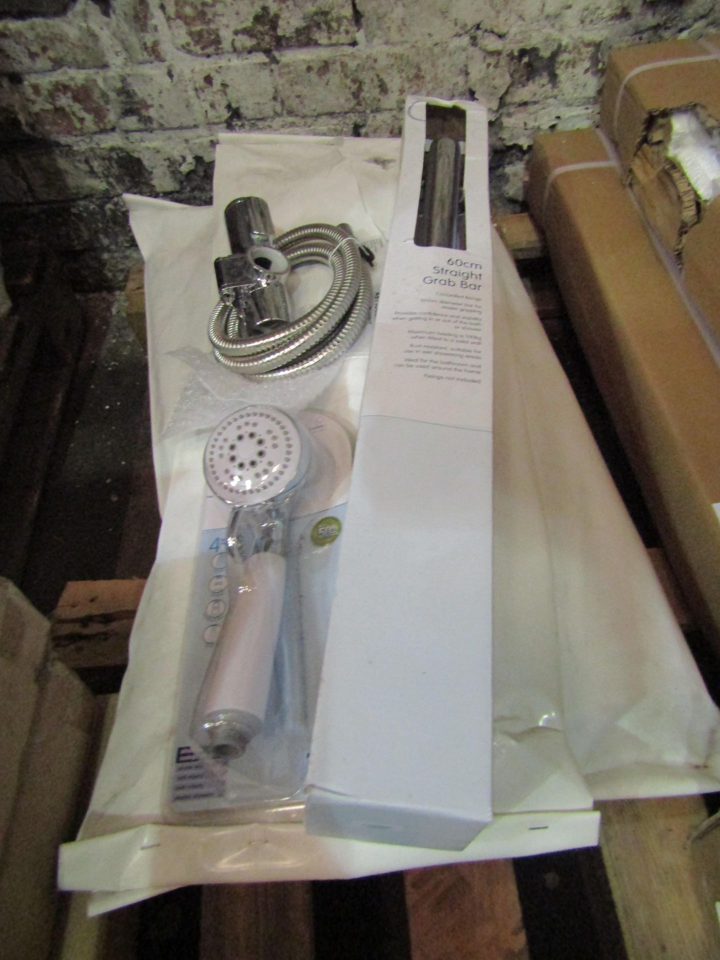 Croydex - 3-Piece Shower Set Includes ( 60cm Straight Grab Bar / Shower Head / Shower Hose ) - New.