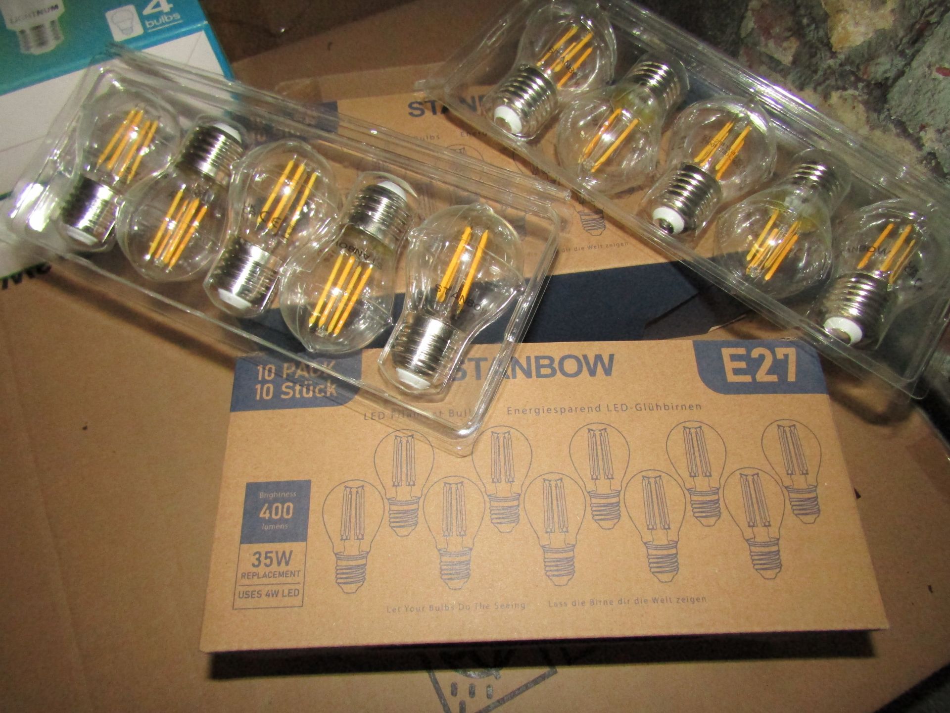 2X STANBOW - E27 400 Lumen LED Filament Light Bulbs - Pack of 10 - New & Boxed.