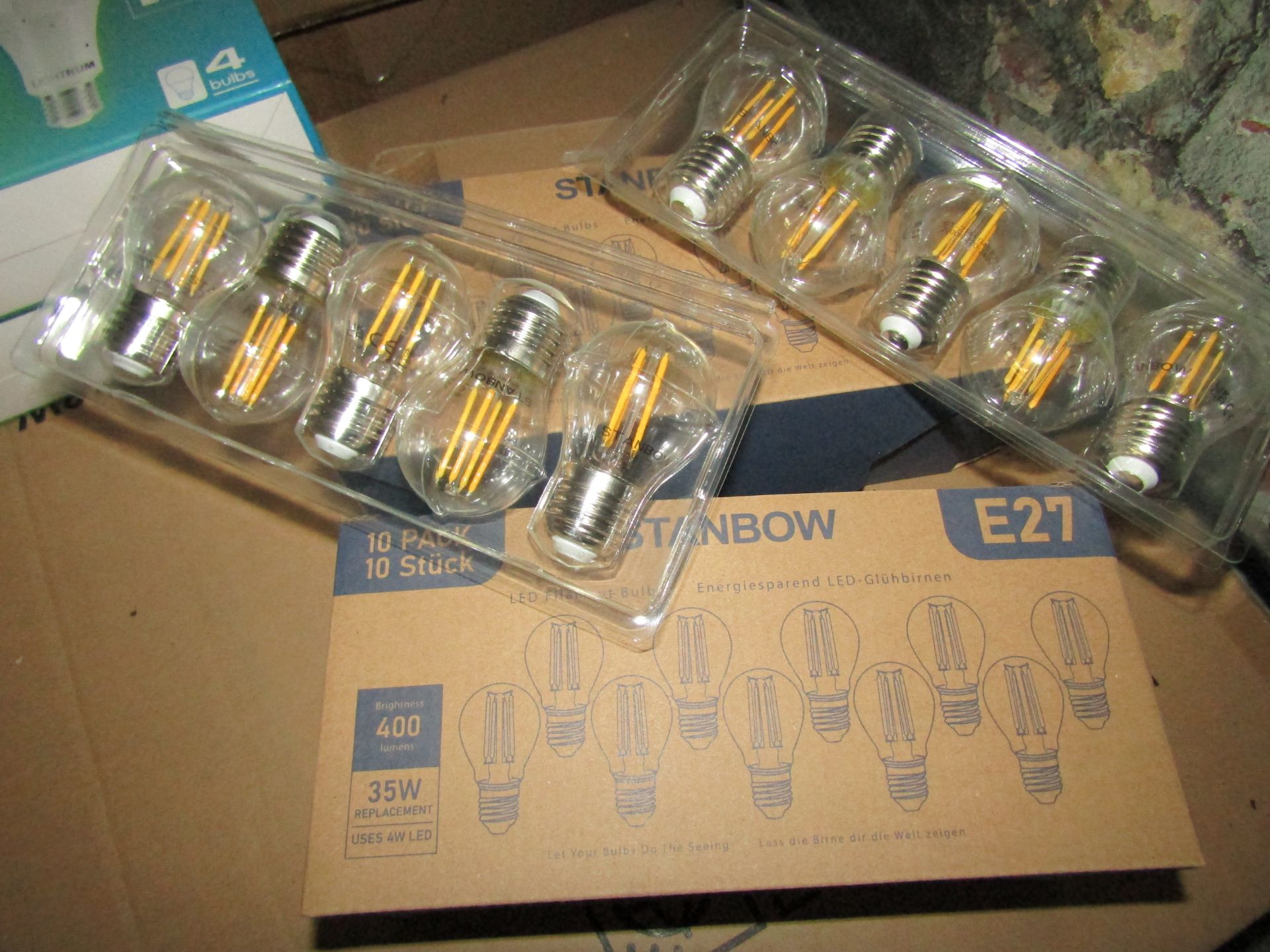 2X AMPTON - G45 E27 400 Lumen LED Filament Light Bulbs - Pack of 6 - New & Boxed.