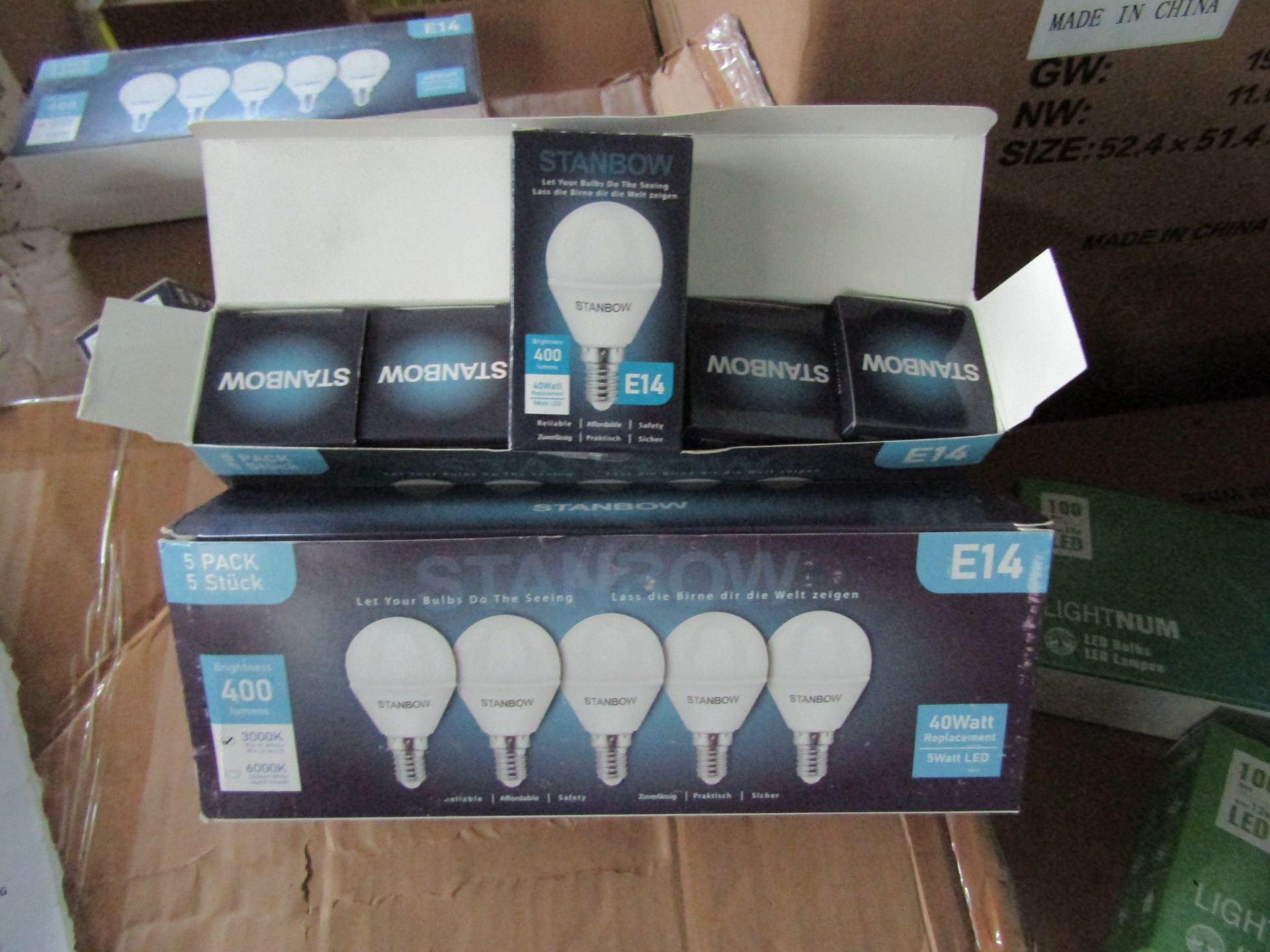 2X STANBOW - E14 400 Lumen LED Light Bulbs - Pack of 5 - New & Boxed.