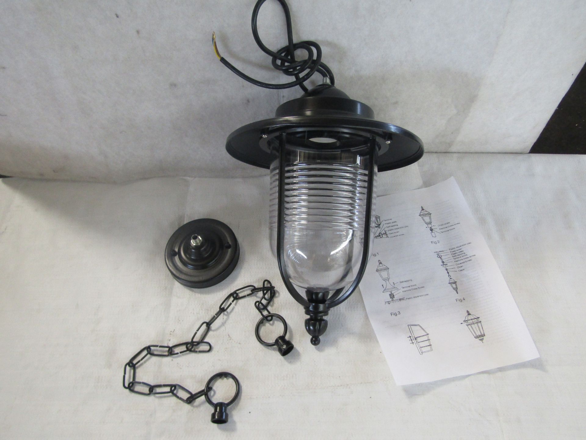 Integrity Lighting black outdoor Georgian chain lantern. H33CM X W24CM. New & Boxed (boxes are